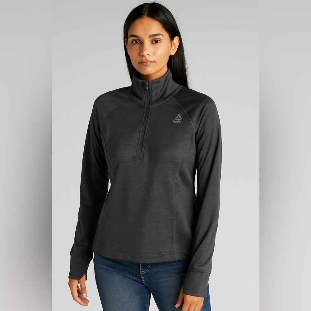 NWT Reebok Elite Hal Zip Black Heather Top Size Large